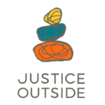 an image featuring Justice Outside's logo and our four panelists from the event.
