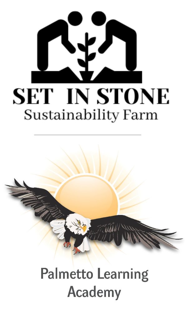 set in stone sustainability farm and palemetto learning academy logos